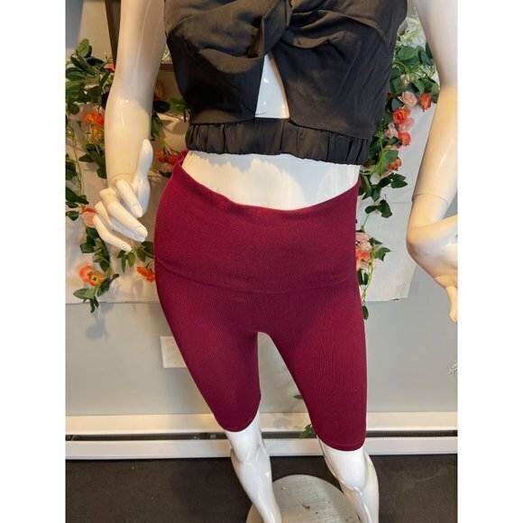 Bozzolo Seamless Rib Tummy Tuck Biker Wide Waistband Shorts Wine Size S/M RefFNB - Picture 7 of 10